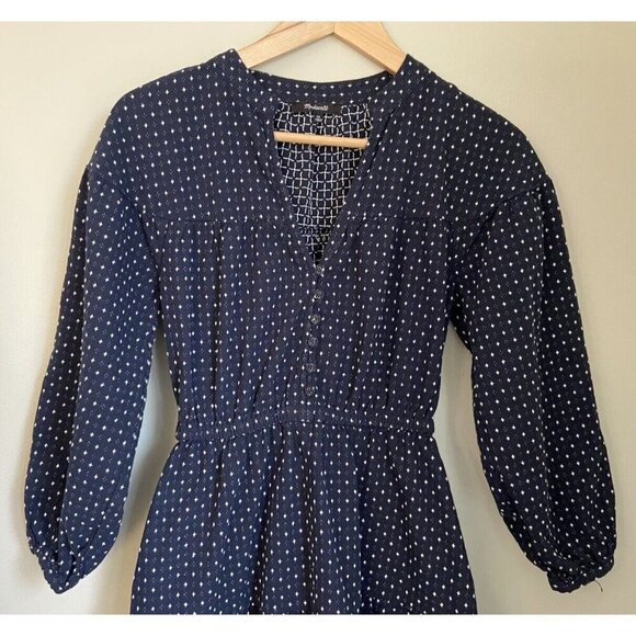 Madewell Dobby V Neck Tiered Dress Navy White Extra Small XS - Picture 4 of 6